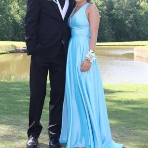Sherri Hill Blue Strappy-back Formal Dress